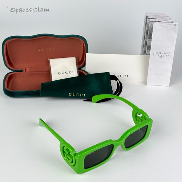 BRAND NEW Gucci GG1325S 009 Acid Green Grey Rectangle Unisex Sunglasses - Picture 5 of 10
